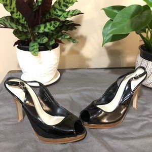 Black Patent Peep Toe Pumps